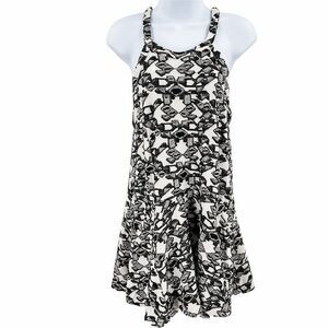 Free People White Black Fit & Flare Halter Distressed Mini Dress Medium M
